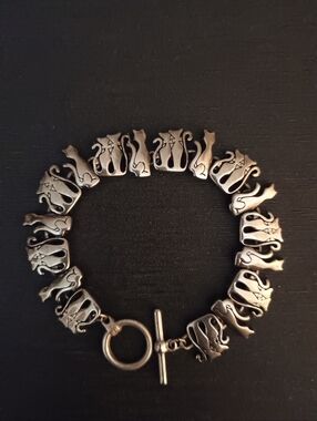 Silver Cat Link Bracelet - Silver Cat Charm Toggle Bracelet